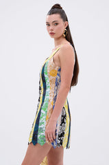 TIE ME DOWN AGAIN MINI DRESS IN BROCADE