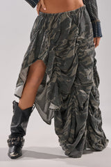 LETS CHANGE IT UP RUCHED MIDI SKIRT IN CAMO