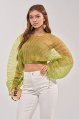 BEYOND PRETTY PLEATED COCOON BLOUSE IN GREEN