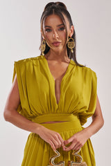 READY TO DANCE SLINKY BLOUSE IN CHARTREUSE