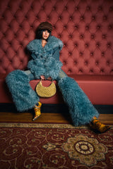 SIT PRETTY FUR TRIM JEANS IN BLUE DENIM