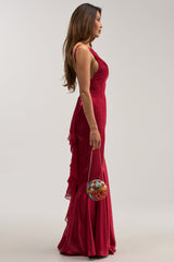 LUCKY ME LOW BACK MAXI DRESS IN RED