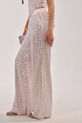 LILA EMBELLISHED SATIN TROUSER IN LIGHT PINK