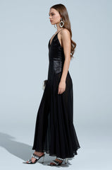 REINA SATIN MESH MAXI DRESS
