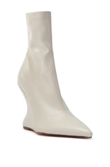 AZALEA WANG ARKETTA BEIGE ABSTRACT WEDGE HEEL BOOTIE