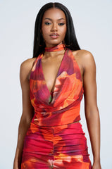 UP IN FLAMES SCARF DETAILED COWL NECK BLOUSE