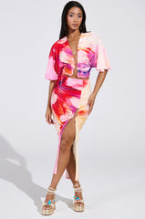WILD FIRE FLORAL MIDI SKIRT WITH SLIT