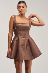 BEST TIME OF THE YEAR SATIN MINI DRESS IN MOCHA