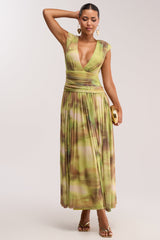 TEA TIME ABSTRACT MAXI DRESS IN GREEN