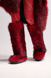 AZALEA WANG FARAMUN RED MULTI FLAT FUR KNEE HIGH BOOT