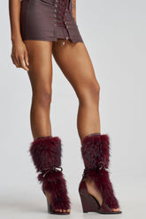 AZALEA WANG GENOVEVA BURGUNDY FUR WEDGE GLADIATOR SANDAL