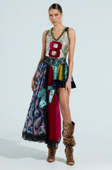 CLEAT CHASER LAYERED JERSEY HIGH LOW DRESS IN BROCADE