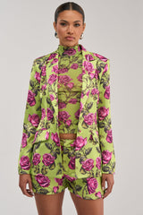 DOZEN ROSES SATIN BLAZER IN CHARTREUSE
