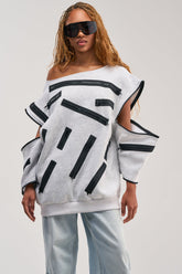 ZIP ZAP OFF THE SHOULDER SWEATSHIRT DRESS-GREY MULTI