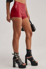 WON'T LET IT GO FAUX LEATHER SHORT IN RED