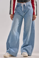 YOU BET DRAWSTRING WIDE LEG JEANS
