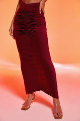SEXY RUCHED BACK SLIT MAXI SKIRT