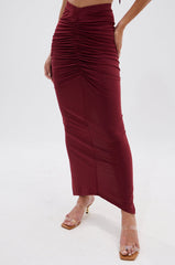 SEXY RUCHED BACK SLIT MAXI SKIRT
