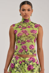 DOZEN ROSES MESH TOP IN CHARTREUSE
