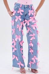 PRETTY IN PINK BOW DETAIL DENIM JEANS