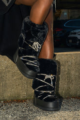 AZALEA WANG KARMELA BLACK FUR MOON BOOT