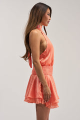 TURNING HEADS CHIFFON MINI DRESS IN CORAL