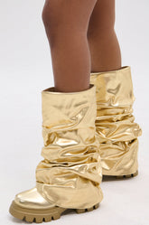 AZALEA WANG MATE METALLIC MID CALF BOOT IN GOLD