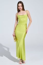 LADY OF THE NIGHT COWL NECK MAXI DRESS IN OLIVE