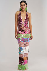 PARTY CRASHER SEQUIN MAXI DRESS IN GREEN MULTI