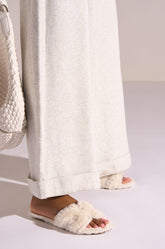 AZALEA WANG WHITE FUZZY SLIP ON SANDAL