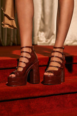 AZALEA WANG SMITTEN BURGUNDY PU STRAPPY BLOCK HEEL SANDAL