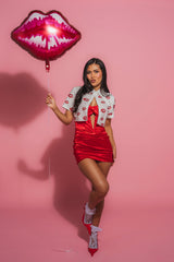 KISS KISS RHINESTONE CROPPED BUTTON DOWN