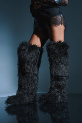 AZALEA WANG TEMPLETON BLACK POODLE FAUX FUR OVER THE KNEE BOOT