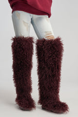 AZALEA WANG TEMPLETON BURGUNDY FAUX POODLE FUR OVER THE KNEE BOOT
