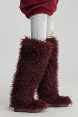 AZALEA WANG TEMPLETON BURGUNDY FAUX POODLE FUR OVER THE KNEE BOOT