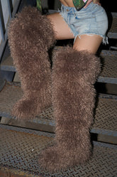 AZALEA WANG TEMPLETON TAUPE FAUX POODLE FUR OVER THE KNEE BOOT