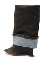 AZALEA WANG TIN BROWN CUFFED WEDGE BOOTIE