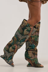 AZALEA WANG VINCENT ANIMAL WEDGE OPEN TOE BOOT