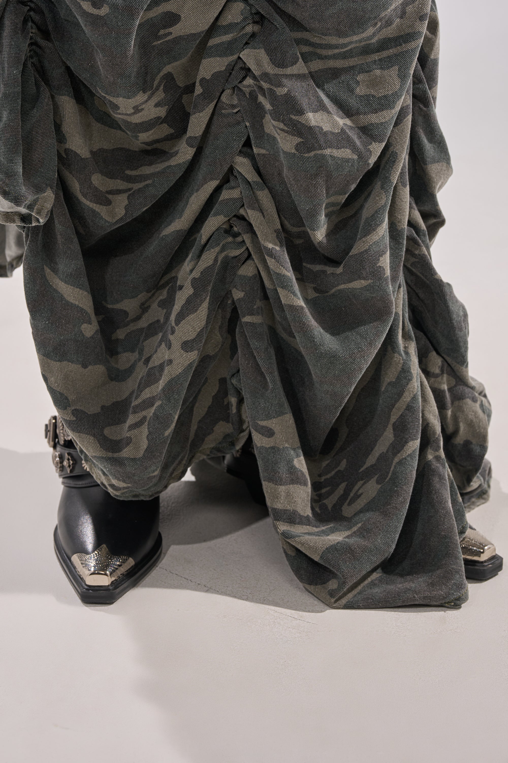 LETS CHANGE IT UP RUCHED MIDI SKIRT IN CAMO