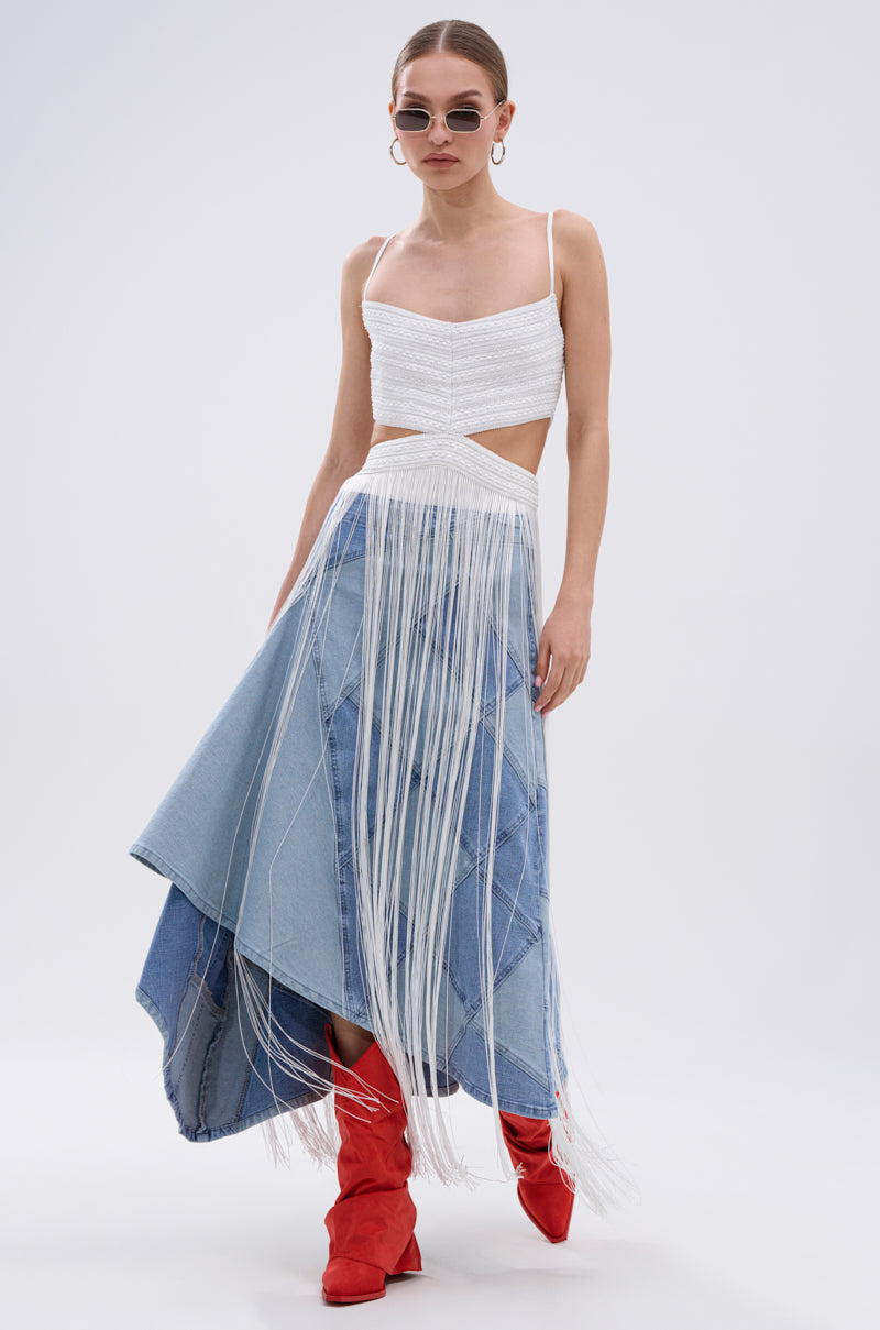 ALL WE NEED IS LOVE DENIM MIDI SKIRT