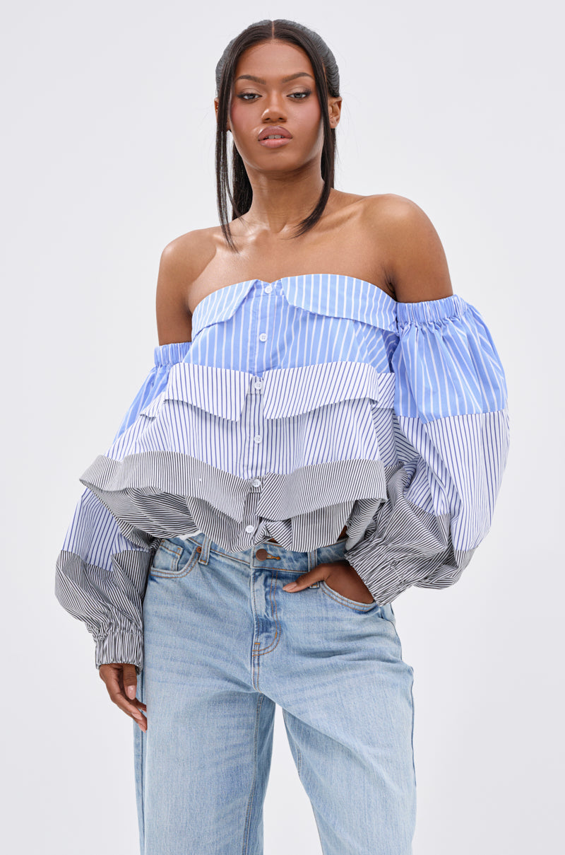 MIXED EMOTIONS STRIPE POPLIN BLOUSE