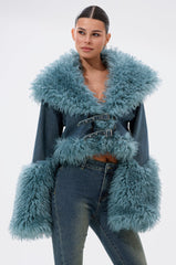 SIT PRETTY FUR TRIM DENIM JACKET
