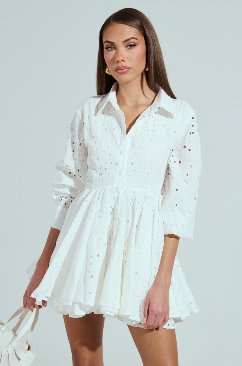 THE IT GIRL MINI DRESS IN EYELET