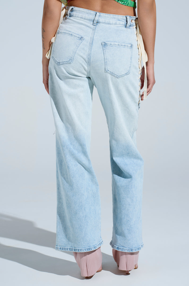 COME HANG WITH ME WIDE LEG DENIM PANT WITH TIES