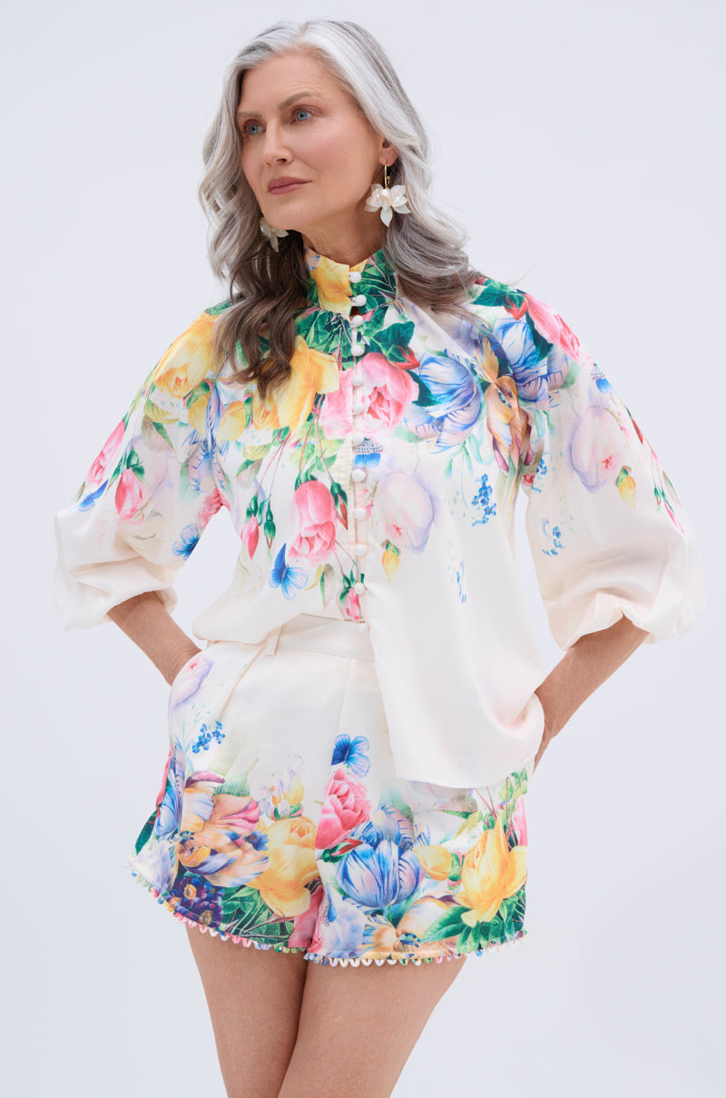 ROSE FLORAL BUTTON DOWN