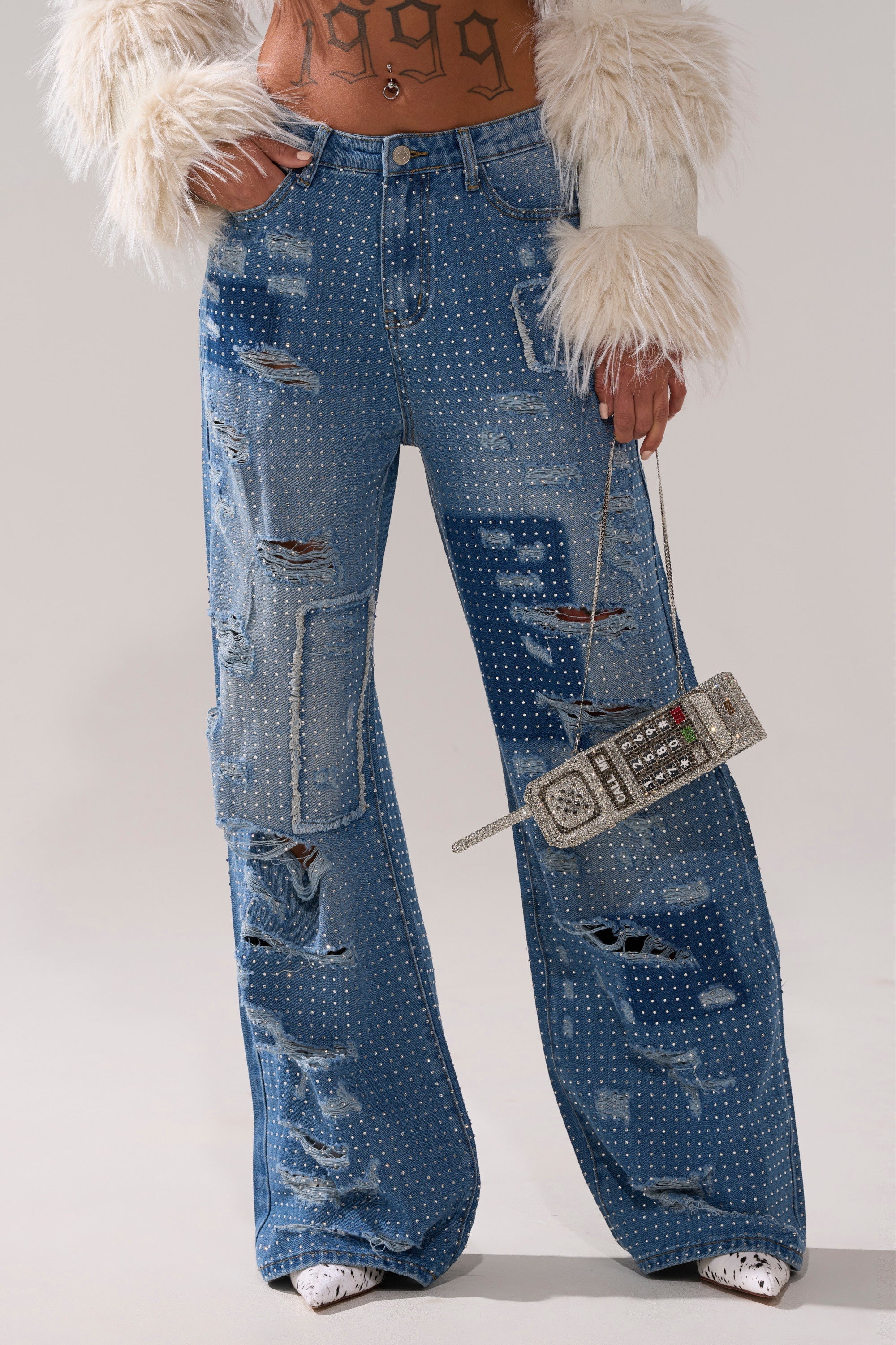 LAY IT LOW RHINESTONE RELAXED DENIM