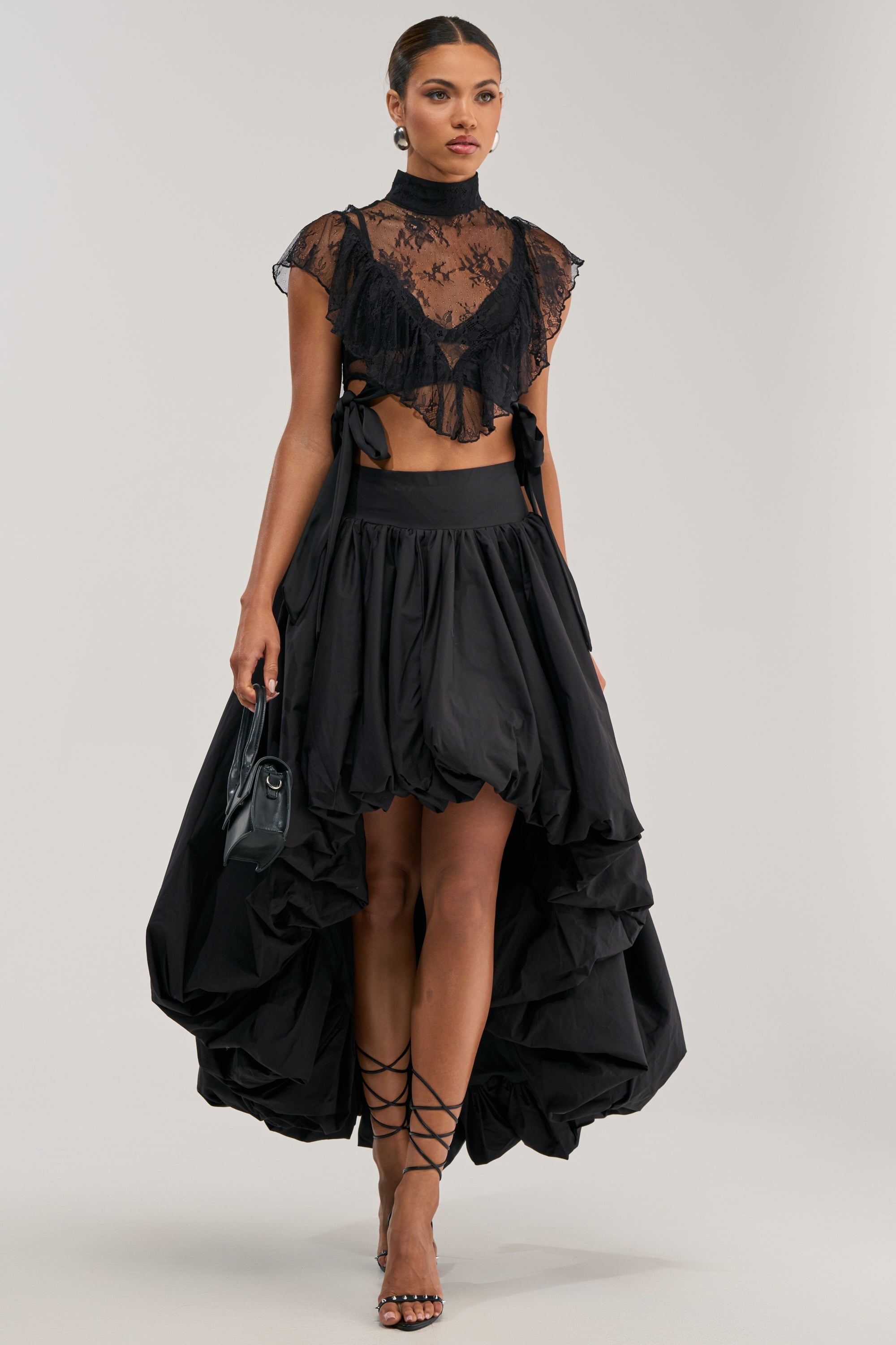 THE BIGGER THE BETTER HIGH LOW MAXI SKIRT IN BLACK