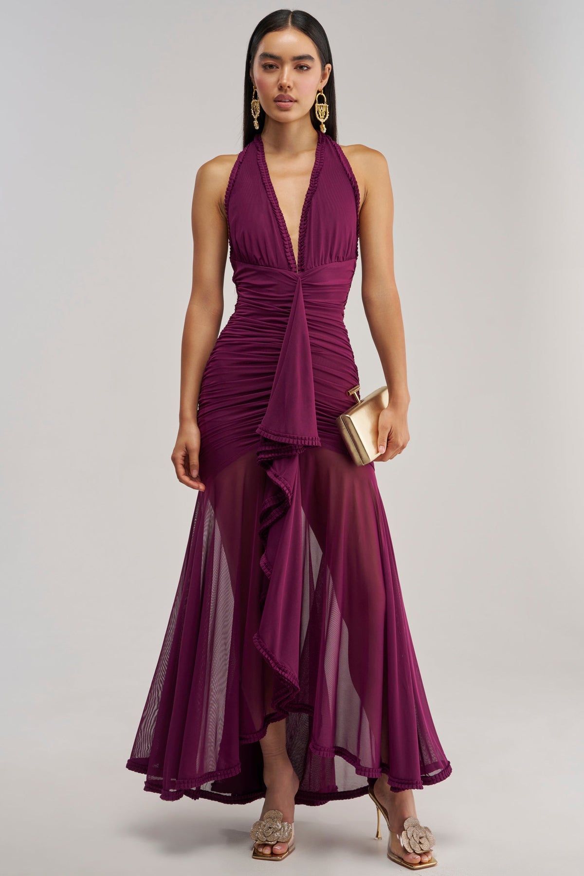 SWEET SUNSET MESH MAXI DRESS IN PLUM