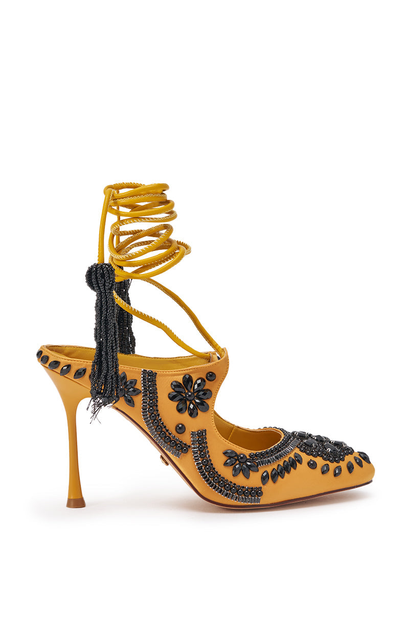 AZALEA WANG ADORN MARIGOLD EMBELLISHED STILETTO PUMP