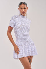 FAR FROM BASIC SEQUIN MINI DRESS IN WHITE